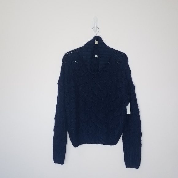 FRNCH Paris textured knit turtleneck sweater navy blue small/medium nwt - Picture 6 of 10